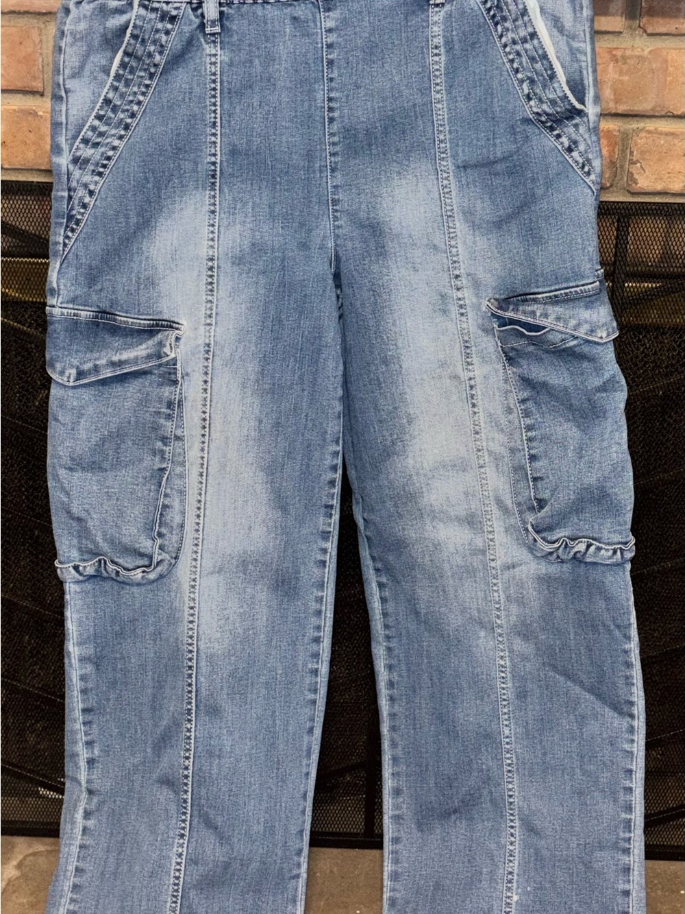 Straight Leg Women's Light Blue Denim Cargo Jeans